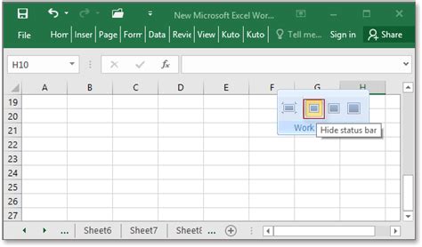 show hide status bar in excel