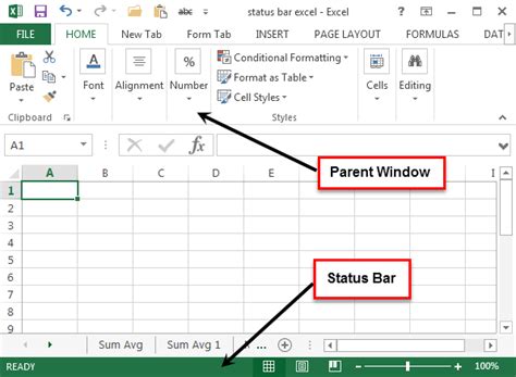show me the status bar in excel