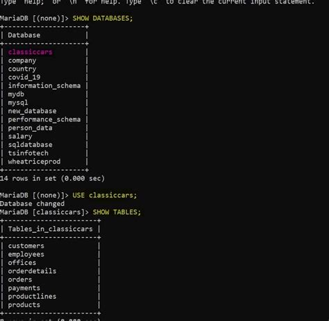 Show Tables Of Database Mariadb