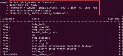 Show Tables Size In Mysql