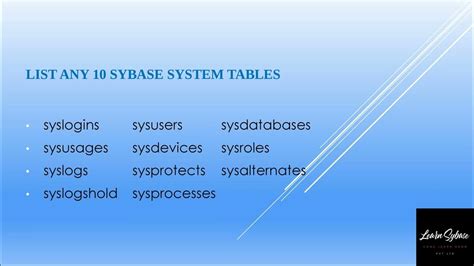 Show Tables Sybase