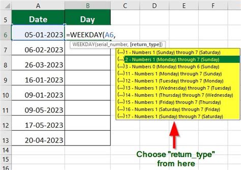 show weekday in excel based on date