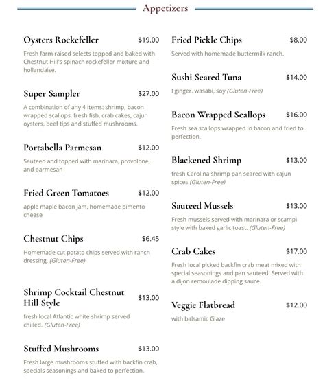 showcase chestnut hill menu