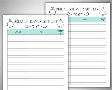 Shower Gift List Printable