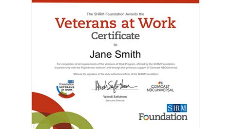 shrm veterans at work certificate program