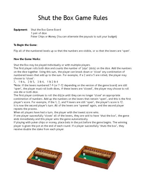 Shut The Box Printable Game Rules