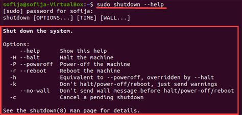 shutdown command in redhat linux