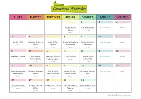 siéntete joven calendario noviembre 2023