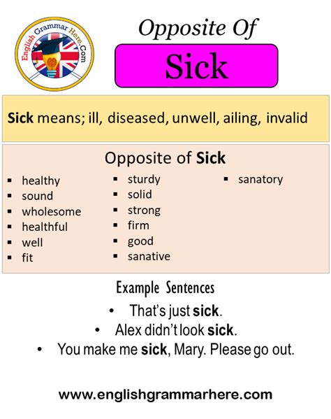 sick meaning in english with example