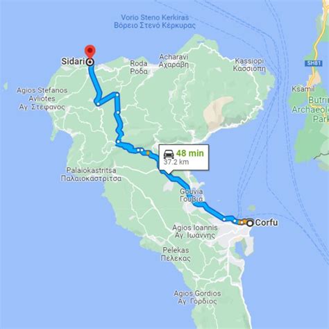 sidari to corfu town distance