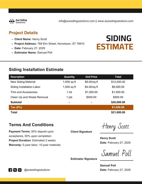 Siding Estimate Sample