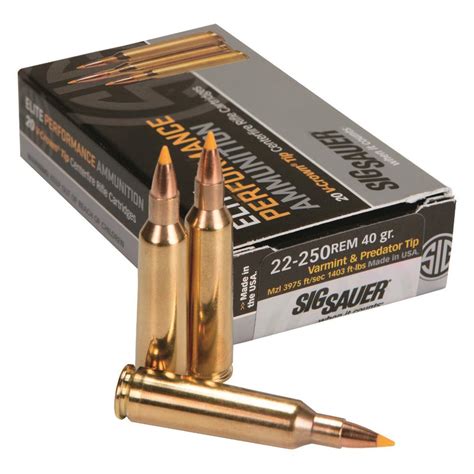 Sig Sauer Varmint Predator Ammo 22250 Remington 40gr Tipped Hollow Point 22250 Remington 40gr Tipped Hp 20box