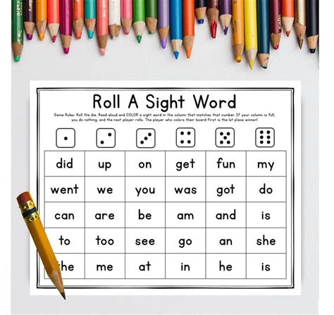 Sight Word Dice Games Printable