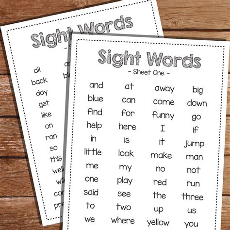 Sight Word Printables One
