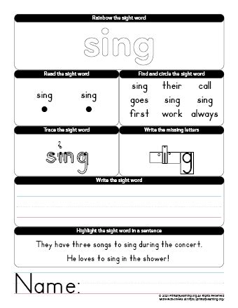 sight words to sing
