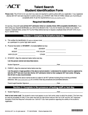 Act Student Identification Form Fill Out and Sign Printable PDF
