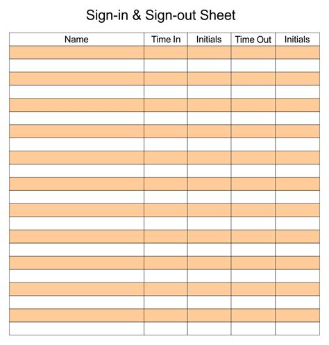 Sign In Out Sheet Template Excel