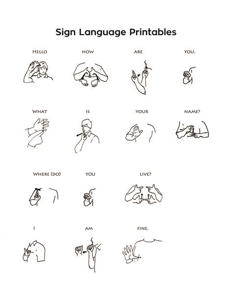 Sign Language Basic Words Printable