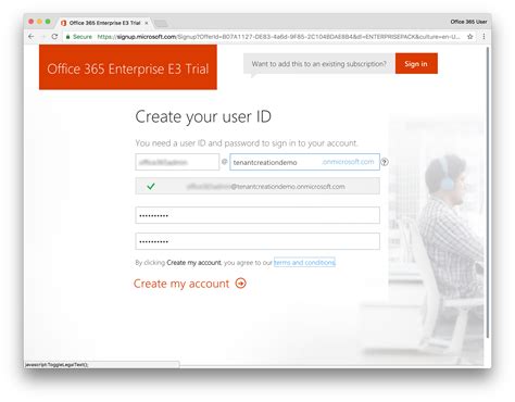 sign up office 365 e3 trial tenant