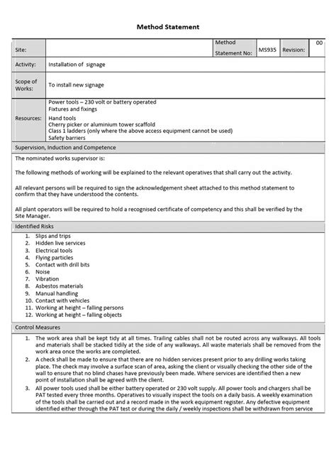 Signage Installation Method Statement