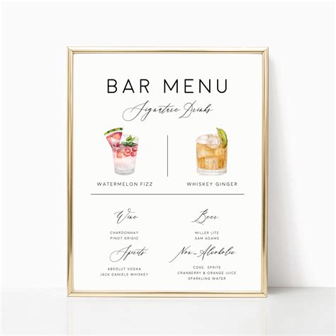Signature Drink Sign, Printable Signature Cocktails Sign, Instant