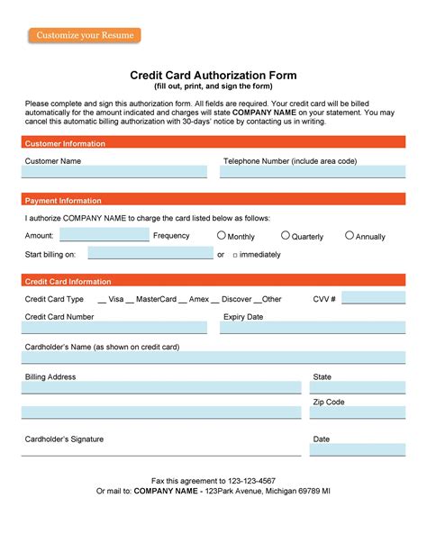 signed credit card authorization form