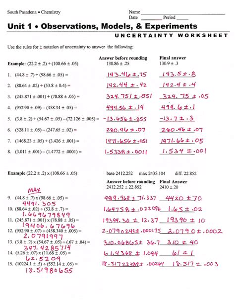 significant figures calculations worksheet answers