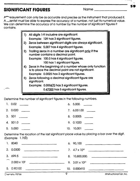 significant figures in measurements and calculations worksheet answers