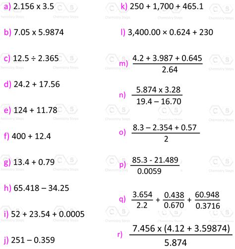 significant figures problem set