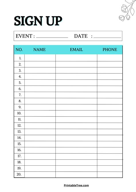 Signup Sheet Generator Printable