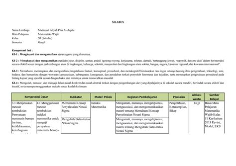 silabus matematika wajib kelas 11