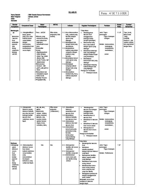 silabus bahasa jerman kelas 10