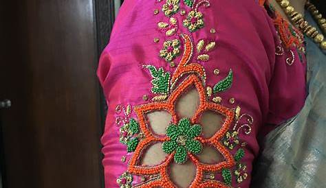 Silk Saree Hand Work Embroidery Blouse Designs Kundan
