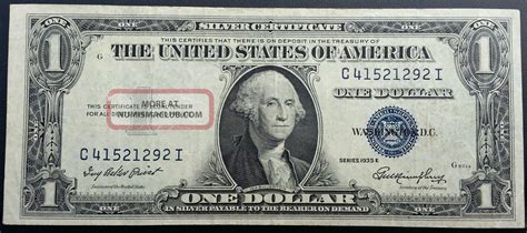1935 E Silver Certificate Blue Seal One Dollar Bill Error Shifted