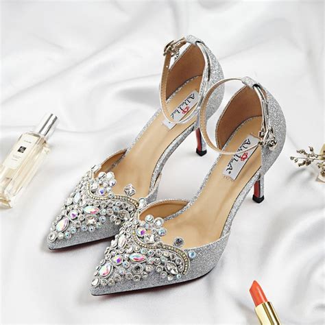 Silver Open Toe Platform Wedding Shoes with Sparkly Silver Crystal Hee