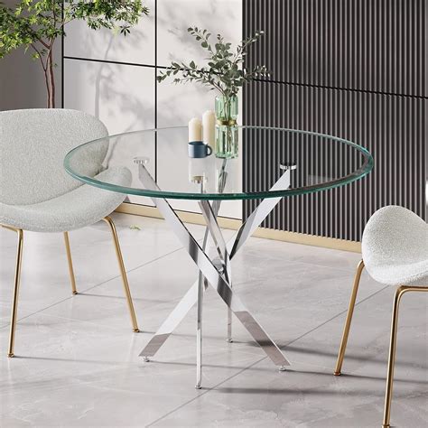 Silver Base Glass Top Dining Table