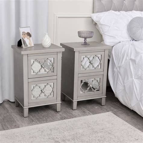 Silver Bedside Table Pair