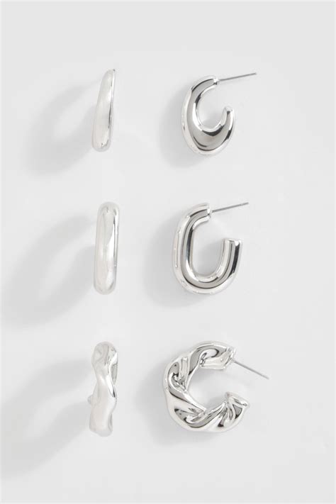 Silver Hoop Earrings Multipack