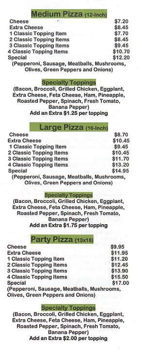 silver lake pizza menu