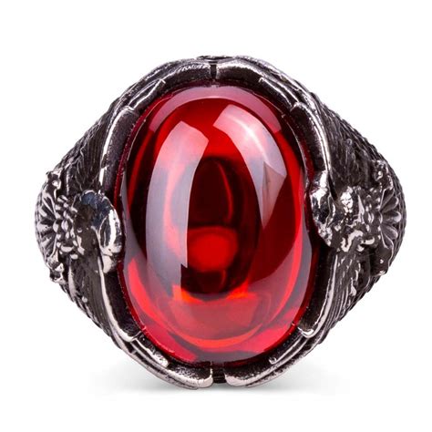 silver ring with red stone for men