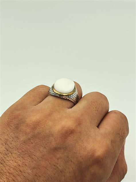 Silver Ring with White Stone for Men