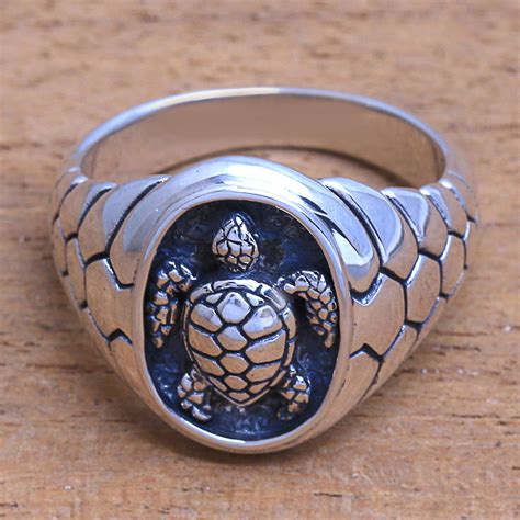 silver tortoise ring for men