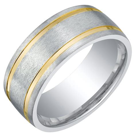 Mens TwoTone Sterling Silver Wedding Ring Band in Brushed Matte 8mm