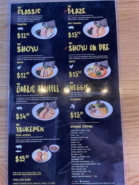 Silverlake Ramen Printable Menu
