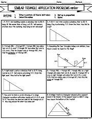 similar triangle application problems practice answer key