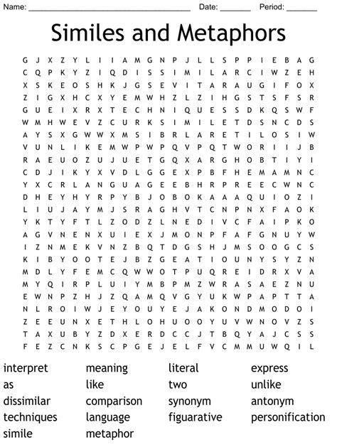 simile and metaphor word search