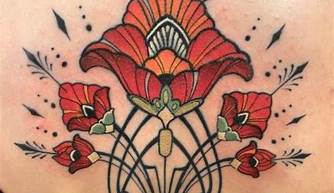 Art Nouveau Roses Thigh Tattoo Art nouveau tattoo, Art