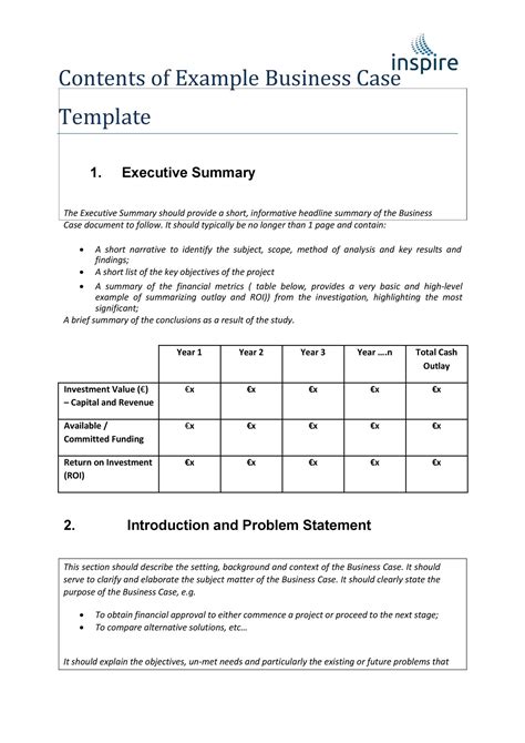 simple business case template word