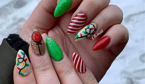 Simple Christmas Nails Almond Nail Art Candy Cane Glam