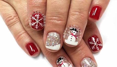 Simple Christmas Nails With Snowflakes Xmas Easy Acrylic